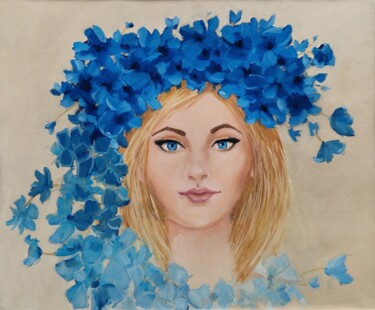 Pintura intitulada "In the blue flowers" por Tatiana Karchevskaya, Obras de arte originais, Óleo