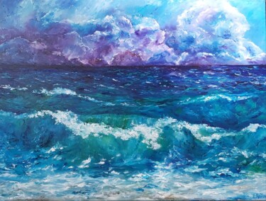 Pittura intitolato "Seascape.Waves. Pai…" da Tatiana Krilova, Opera d'arte originale, Olio