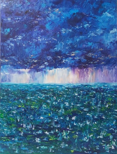 Malerei mit dem Titel "Stormy ocean painti…" von Tatiana Krilova, Original-Kunstwerk, Öl