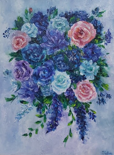 Painting titled "Flowers painting oi…" by Tatiana Krilova, Original Artwork, Oil