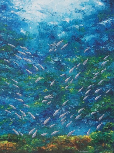 Peinture intitulée "Ocean view.Fishes.O…" par Tatiana Krilova, Œuvre d'art originale, Huile