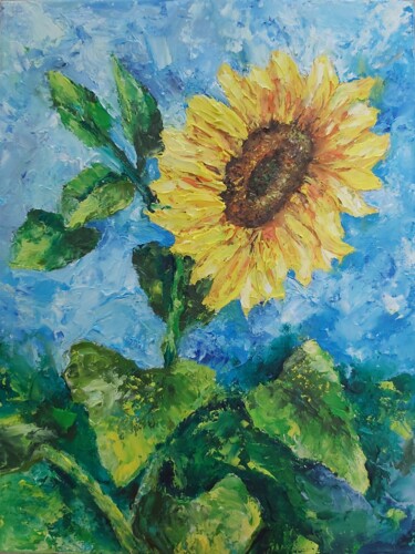 Peinture intitulée "Yellow flowers Sunf…" par Tatiana Krilova, Œuvre d'art originale, Huile