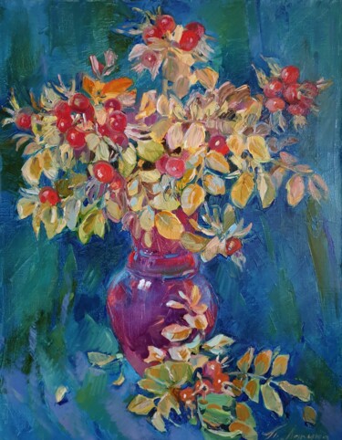 Painting titled ""Rose hips"" by Tatiana Lapina, Original Artwork, Oil