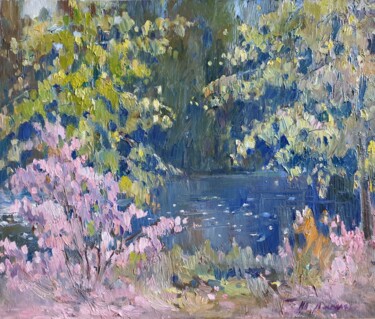 Painting titled ""Pink bush"" by Tatiana Lapina, Original Artwork, Oil