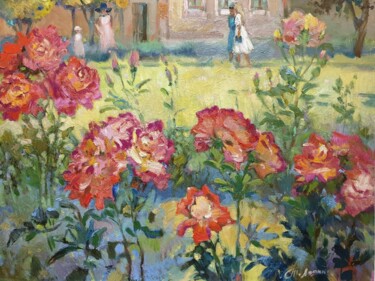 Painting titled ""Roses"" by Tatiana Lapina, Original Artwork, Oil