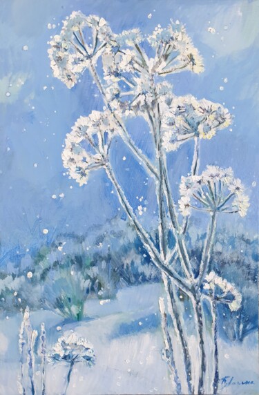 Painting titled "Frost. Winter flowe…" by Tatiana Lapina, Original Artwork, Oil