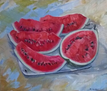 Pittura intitolato "Sweet Watermelon -…" da Tatiana Lapina, Opera d'arte originale, Olio Montato su Telaio per barella in le…