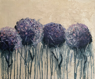 Картина под названием "Purple flowers 50x6…" - Tatiana Malinovscaia, Подлинное произведение искусства, Акрил Установлен на Д…