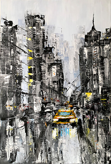 Painting titled "City at night" by Tatiana Malinovscaia, Original Artwork, Acrylic