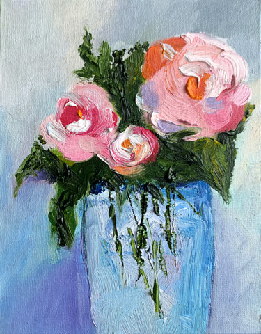 Malerei mit dem Titel "Abstract pink flowe…" von Tatiana Malinovscaia, Original-Kunstwerk, Öl