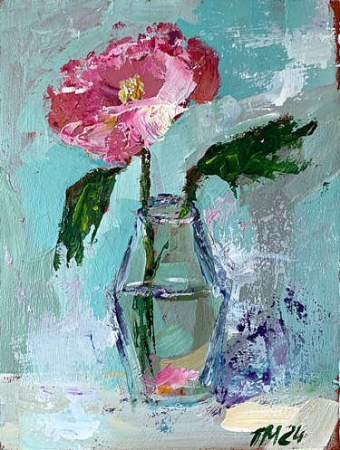 Painting titled "Pink flower, oil pa…" by Tatiana Malinovscaia, Original Artwork, Oil