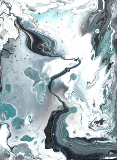 Malerei mit dem Titel "Turquoise gray flui…" von Tatiana Malygina, Original-Kunstwerk, Acryl Auf Keilrahmen aus Holz montiert