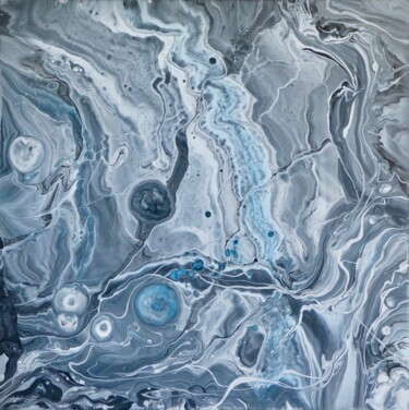 Painting titled "Grey fluid art. Gre…" by Tatiana Malygina, Original Artwork, Acrylic Mounted on Wood Stretcher frame