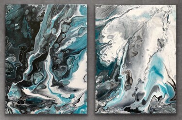 Schilderij getiteld "Turquoise grey dipt…" door Tatiana Malygina, Origineel Kunstwerk, Acryl Gemonteerd op Frame voor houten…