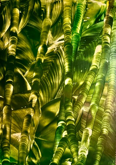 Malerei mit dem Titel "“El verde de bambú “" von Tatiana Martinenko (TAMADI), Original-Kunstwerk, Enkaustik Auf Karton monti…