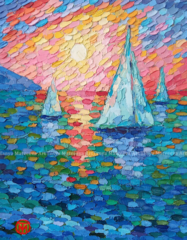 Ζωγραφική με τίτλο "Sailboat Painting I…" από Tatiana Matveeva, Αυθεντικά έργα τέχνης, Λάδι Τοποθετήθηκε στο Ξύλινο φορείο σ…