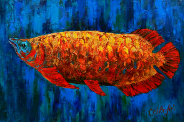 绘画 标题为“Fish Painting Anima…” 由Tatiana Matveeva, 原创艺术品, 油 安装在木质担架架上