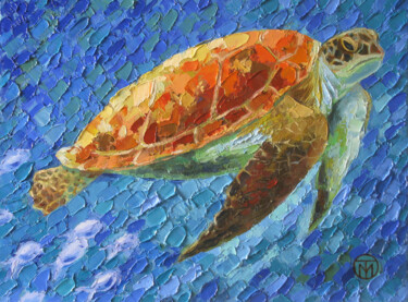 Malerei mit dem Titel "Sea Turtle Painting…" von Tatiana Matveeva, Original-Kunstwerk, Öl Auf Keilrahmen aus Holz montiert