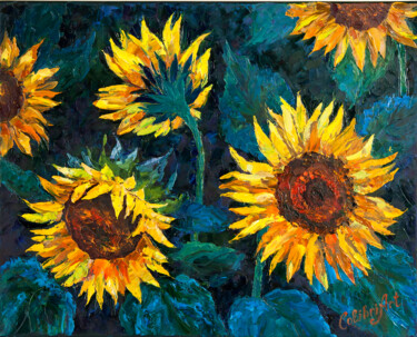 Pittura intitolato "Sunflower Painting…" da Tatiana Matveeva, Opera d'arte originale, Olio Montato su Telaio per barella in…