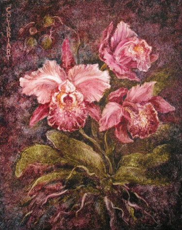 "Orchid Painting Tro…" başlıklı Tablo Tatiana Matveeva tarafından, Orijinal sanat, Petrol Ahşap Sedye çerçevesi üzerine mont…