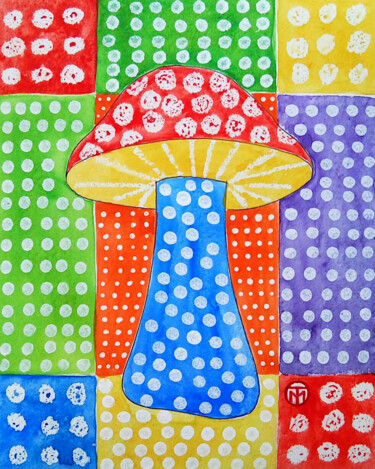 Schilderij getiteld "Mushroom Painting A…" door Tatiana Matveeva, Origineel Kunstwerk, Aquarel