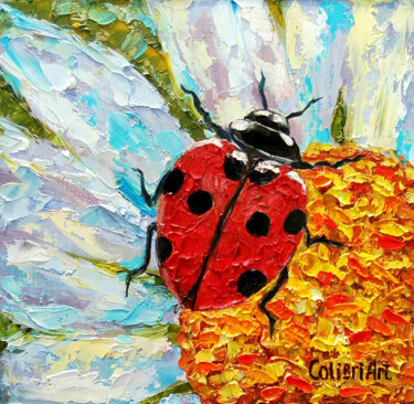 Painting titled "Ladybug Painting Da…" by Tatiana Matveeva, Original Artwork, Oil