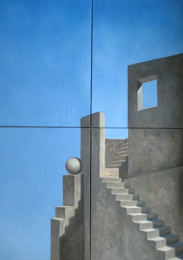 Peinture intitulée "House with sky view" par Tatiana Popova, Œuvre d'art originale, Huile Monté sur Châssis en bois