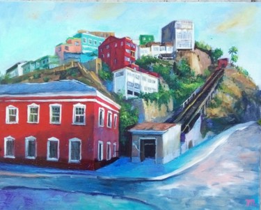 Schilderij getiteld "Valparaíso en persp…" door Tatiana Tarasova, Origineel Kunstwerk, Olie