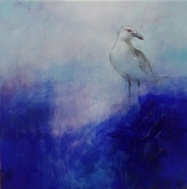 绘画 标题为“Seagull on a blue” 由Tatiana Tarasova, 原创艺术品, 丙烯 安装在木质担架架上