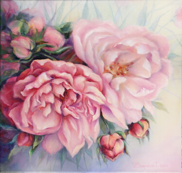 Schilderij getiteld "Pink Rose. Original…" door Tatiana Zhuravleva, Origineel Kunstwerk, Olie