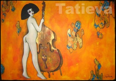 Painting titled "Contrebasse en do m…" by Tatieva, Original Artwork, Oil