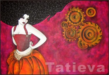 Painting titled "Citrouille mécanique" by Tatieva, Original Artwork, Oil