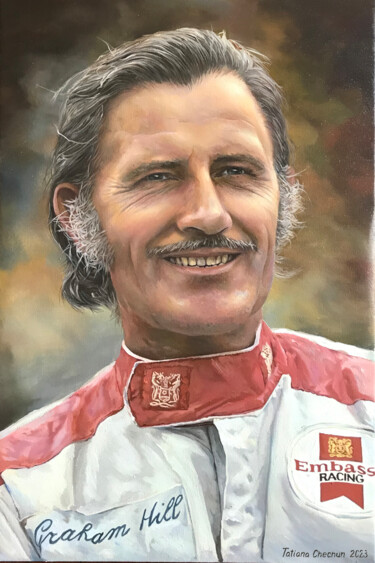 Painting titled "Graham Hill (portra…" by Tatjana Cechun, Original Artwork, Oil