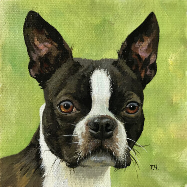 Painting titled "Miniature "Boston T…" by Tatjana Cechun, Original Artwork, Oil