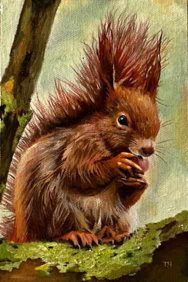 Painting titled "Miniature  "Squirre…" by Tatjana Cechun, Original Artwork, Oil
