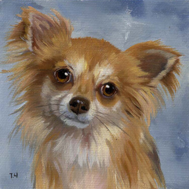 Painting titled "Miniature "Chihuahu…" by Tatjana Cechun, Original Artwork, Oil