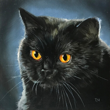 Painting titled "Miniature "Big Blac…" by Tatjana Cechun, Original Artwork, Oil