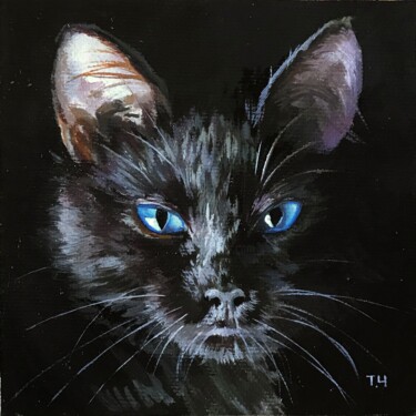 Pintura titulada "Miniature "Black ca…" por Tatjana Cechun, Obra de arte original, Oleo