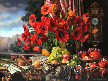 Malerei mit dem Titel "Music of poppies" von Tatjana Cechun, Original-Kunstwerk, Öl