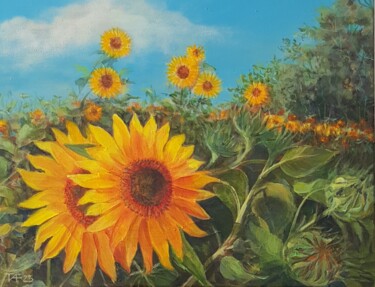 Malerei mit dem Titel "Sonnenblümen" von Tatjana Fischer, Original-Kunstwerk, Acryl Auf Keilrahmen aus Holz montiert