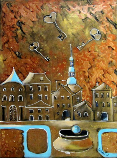 Картина под названием "Dream in the city1" - Tatjana Gurbo, Подлинное произведение искусства, Масло
