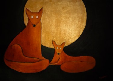 Schilderij getiteld "Red Foxes" door Tatjana Sotnikova, Origineel Kunstwerk, Acryl