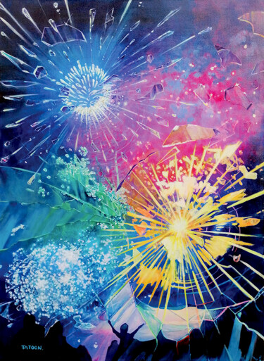 Painting titled "Explosion de joie" by Tatoon, Original Artwork, Acrylic