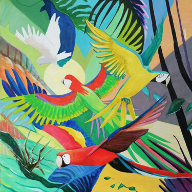 Schilderij getiteld "Parrots" door Tatoon, Origineel Kunstwerk, Acryl