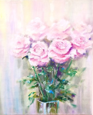 Painting titled "Pink blossom ( flow…" by Tatsiana Yelistratava, Original Artwork, Oil