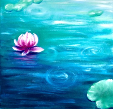 Картина под названием "Water lily,reflecti…" - Tatsiana Yelistratava, Подлинное произведение искусства, Масло