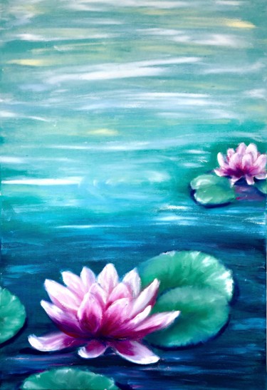Peinture intitulée "Water lily, reflect…" par Tatsiana Yelistratava, Œuvre d'art originale, Huile