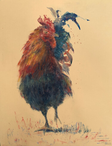 Peinture intitulée "ROOSTER-  bird draw…" par Tatsiana Ilyina, Œuvre d'art originale, Pastel