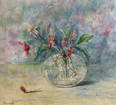 Peinture intitulée "STRAWBERRY BOUQUET-" par Tatsiana Ilyina, Œuvre d'art originale, Aquarelle