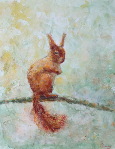 Pintura titulada "Squirrel- orange, b…" por Tatsiana Ilyina, Obra de arte original, Acuarela